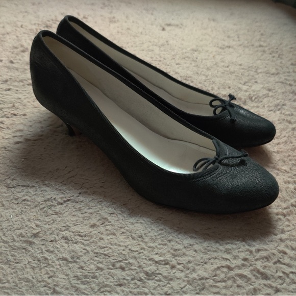 Repetto Black Suede Kitten Heel Shoes Pumps Size 41 Suede Bow Ballet Leather - Picture 2 of 7